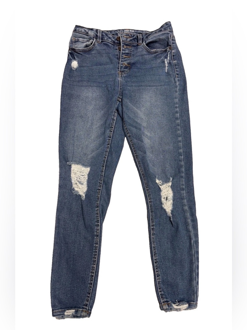 No Boundaries High Rise Skinny Stretch Distressed Button Fly Jeans Size 9